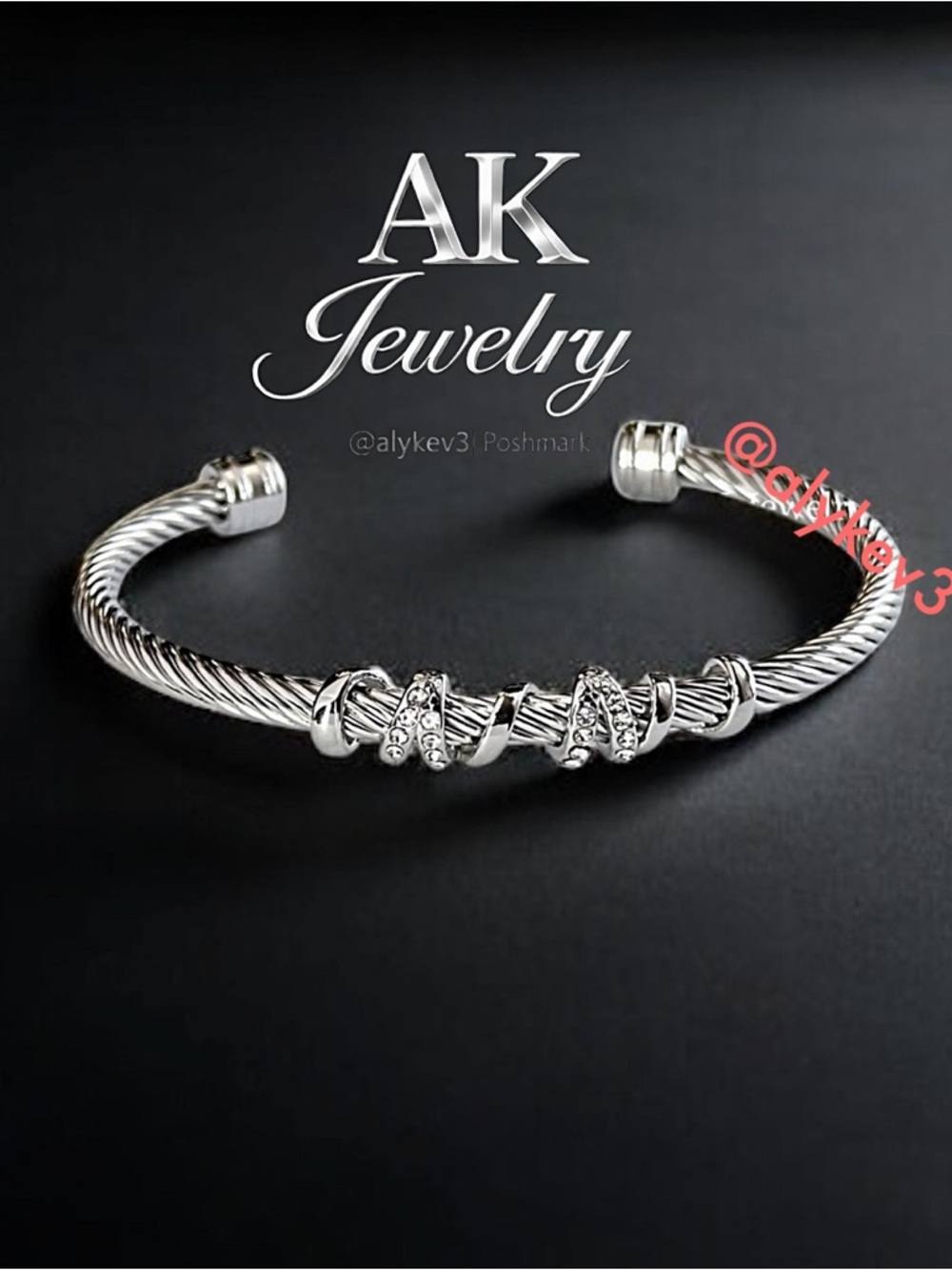 💎LUXURY Pave BRACELET Cable Cuff Stainless Steel Twisted Pave Design